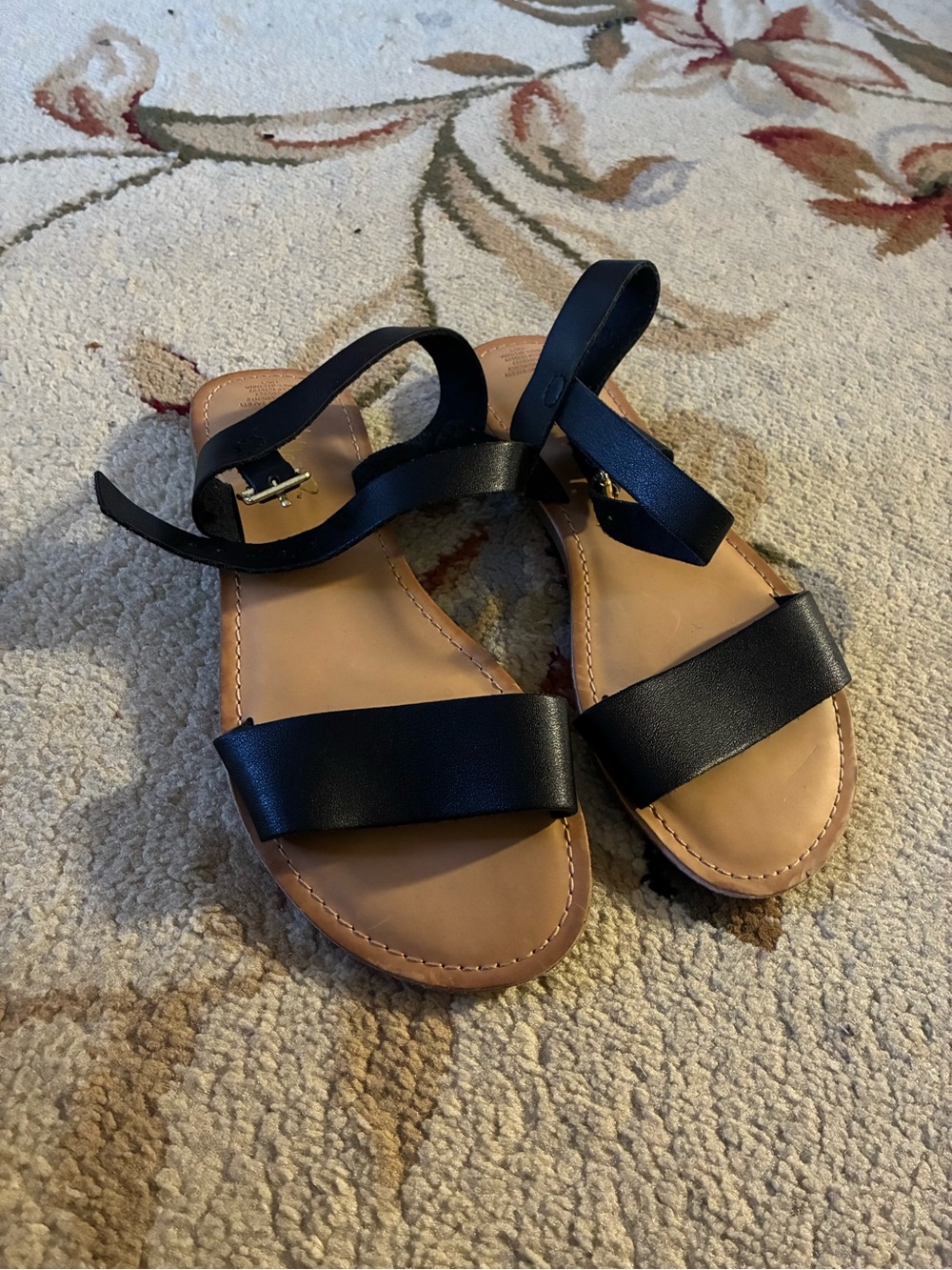 Girls Black Leather Strap Sandals